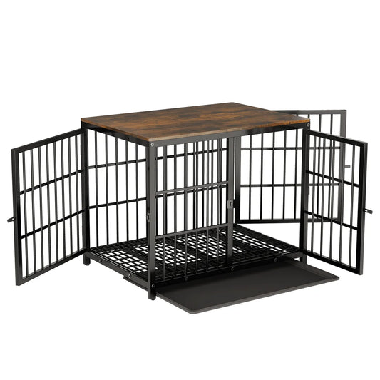 BINGOPAW Three Door Dog Crate End Table With Removable Tray