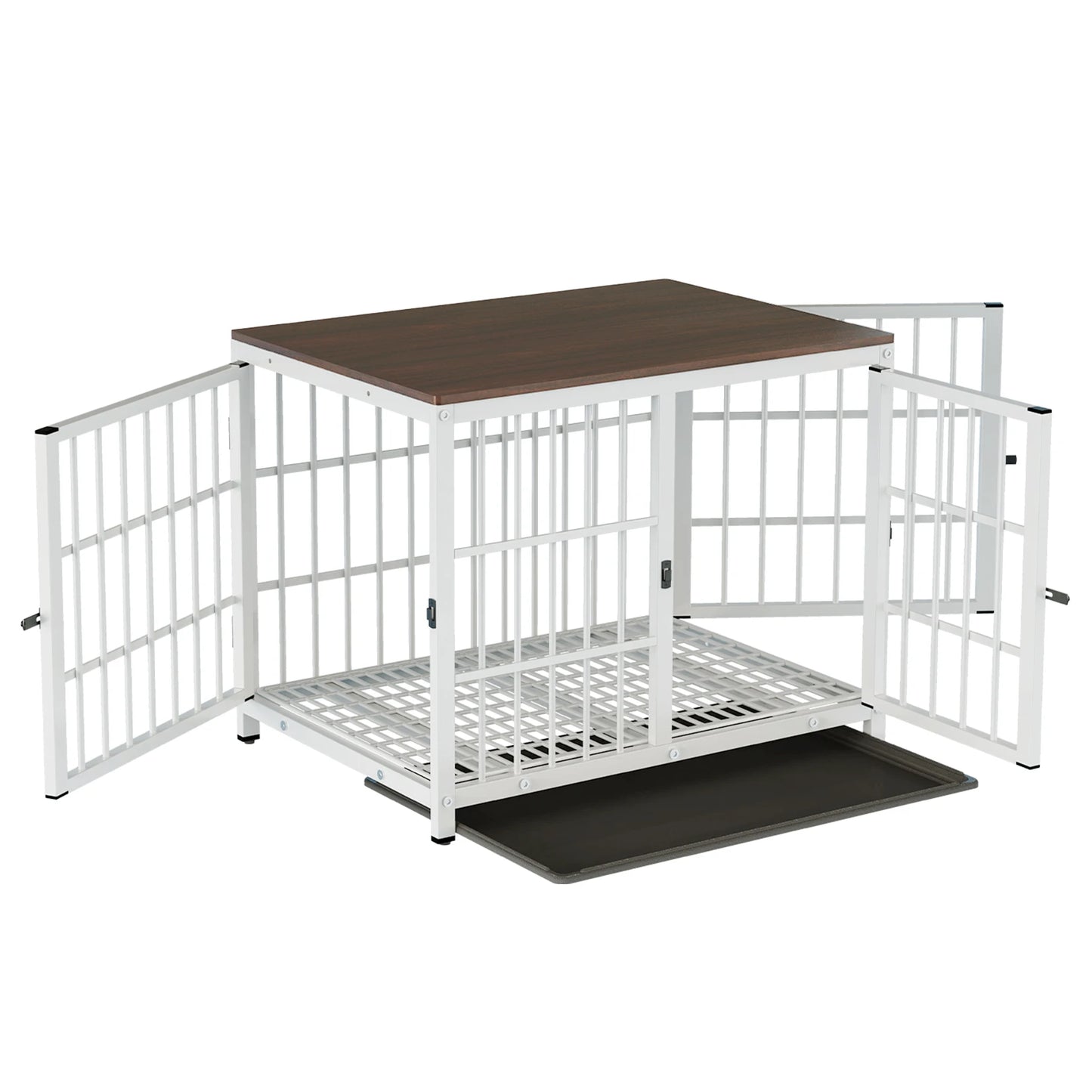BINGOPAW Three Door Dog Crate End Table With Removable Tray