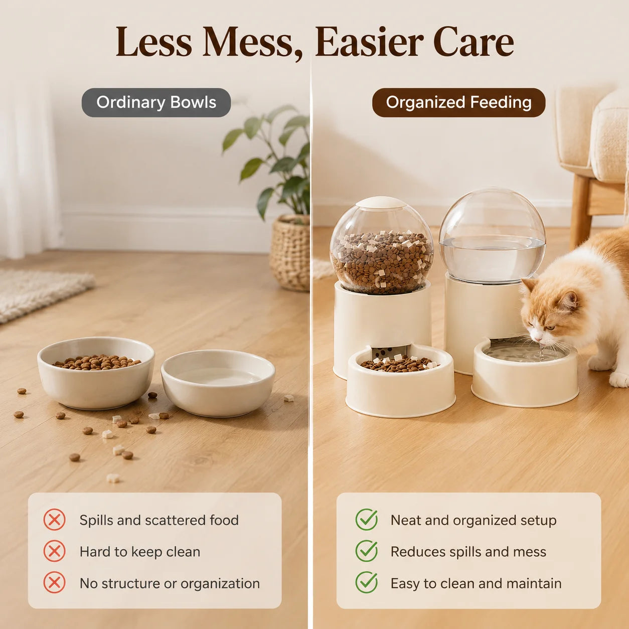 Automatic Gravity Feeder And Water Dispenser For Cats With Transparent Dome Lid