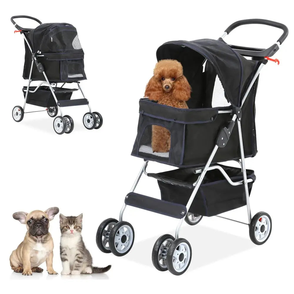 Four Wheel Pet Stroller For Dogs And Cats Foldable Carrier