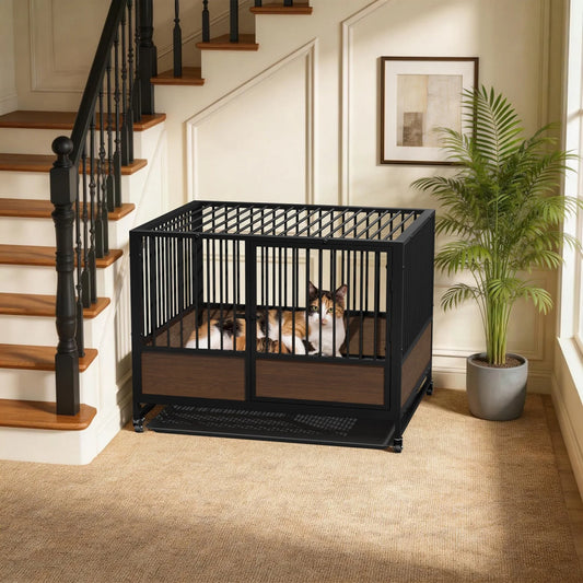 BINGOPAW Heavy Duty Rolling Dog Crate Kennel Removable Tray