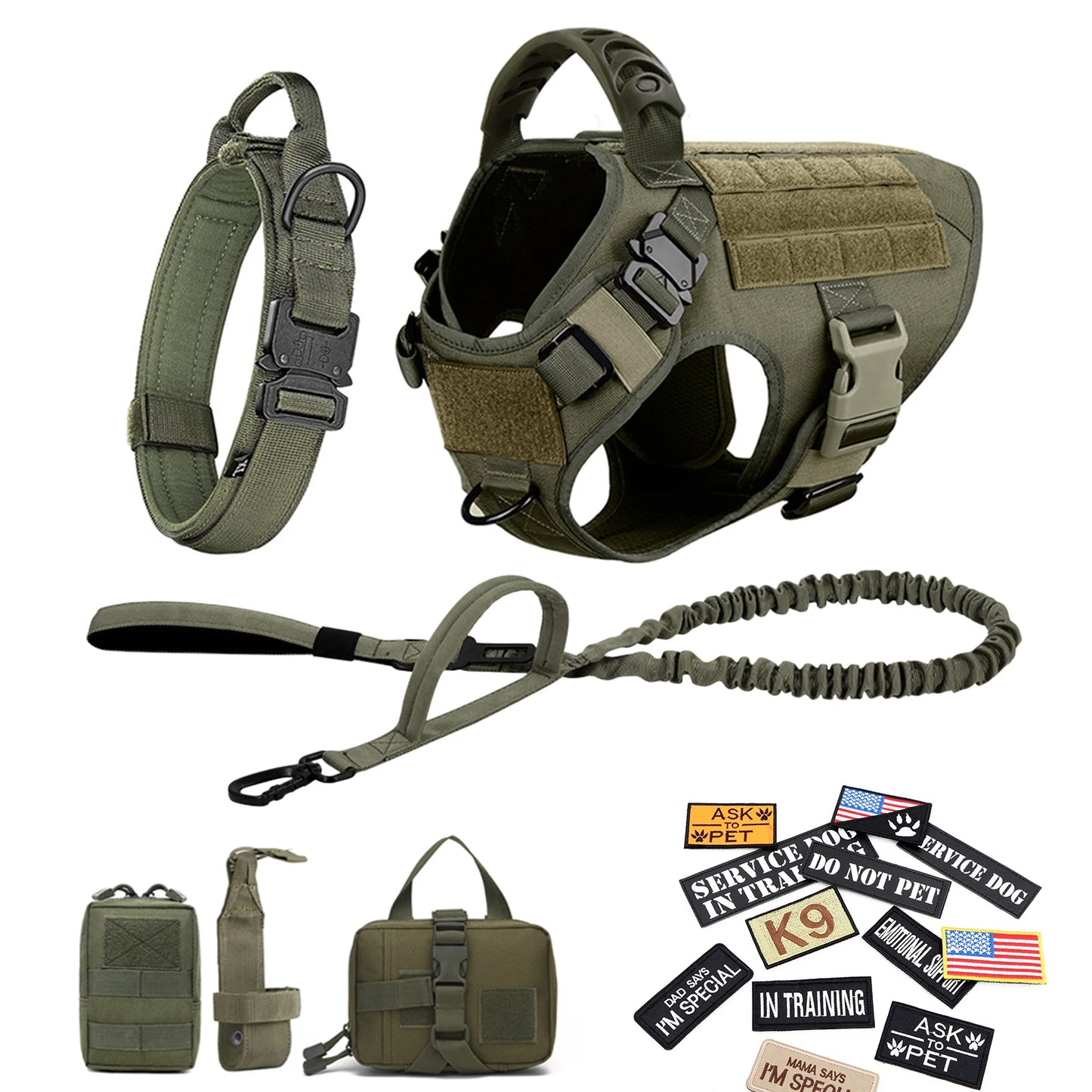 PETRAVEL Military Large Malinois Dog Harness Vest Set Patches Leash Kit