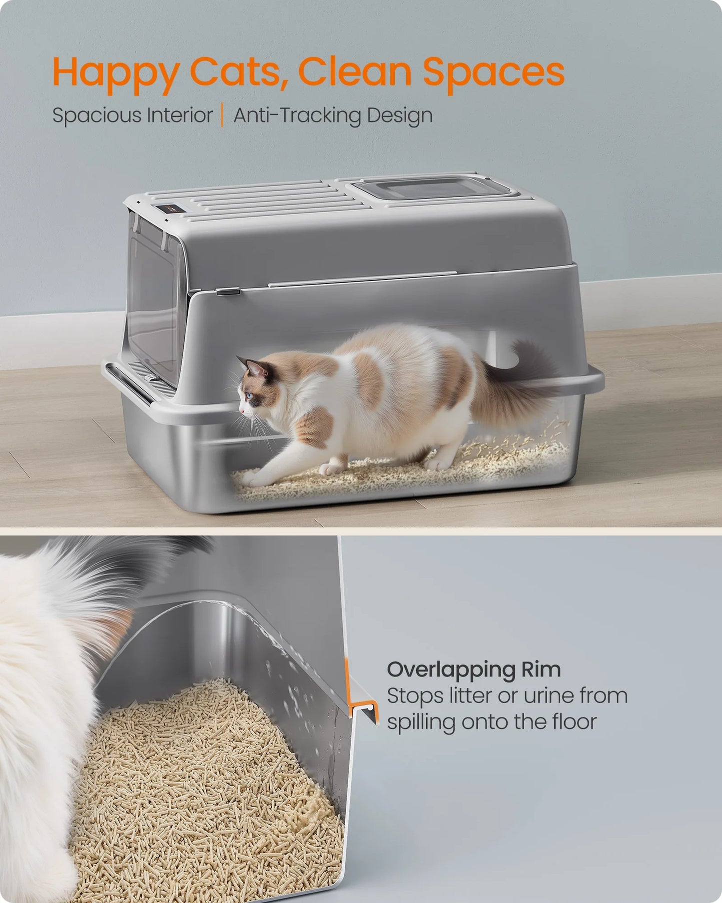 Feandrea Cat Litter Box With Flip Lid Two Doors Scoop