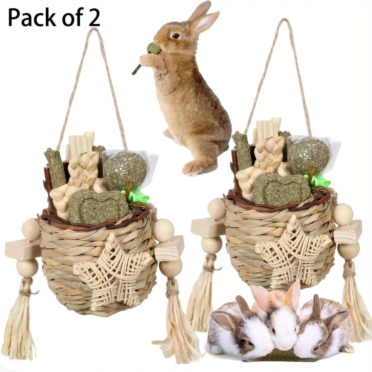 Rabbit Chew Toys for Teeth Natural Bamboo Timothy Hay Sticks Pack of 2