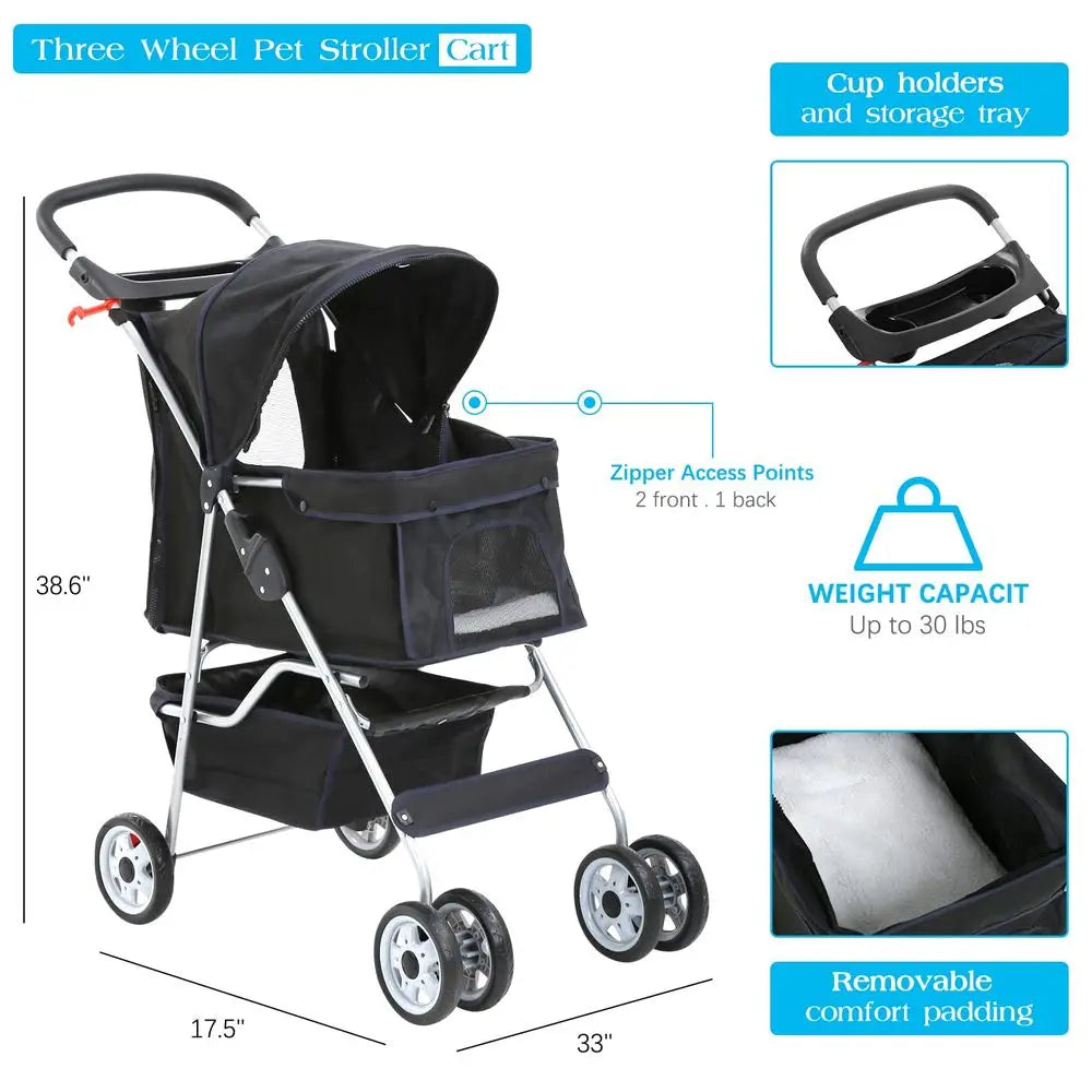 Four Wheel Pet Stroller For Dogs And Cats Foldable Carrier