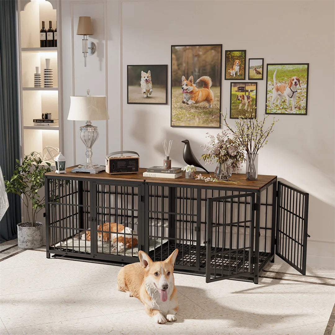BINGOPAW Three Door Dog Crate End Table With Removable Tray