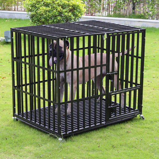 BINGOPAW Heavy Duty Dog Cage With 3 Doors Removable Tray And Wheels