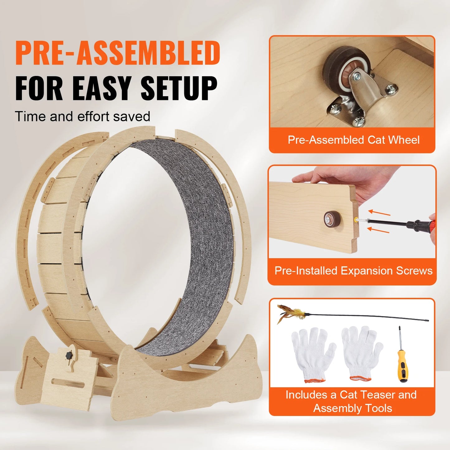 SucceBuy Wooden Cat Exercise Wheel For Indoor Cats With Teaser