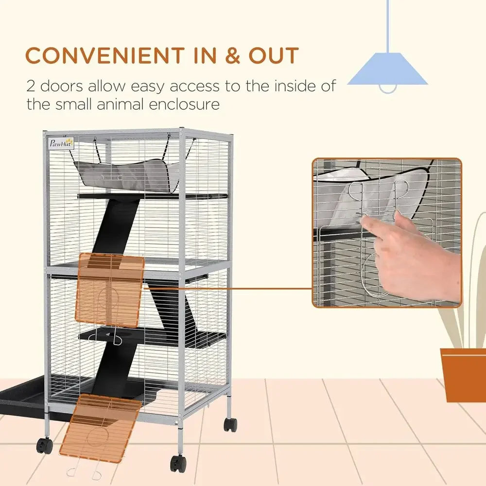 4 Tier Rolling Small Animal Cage With Hammock Removable Tray