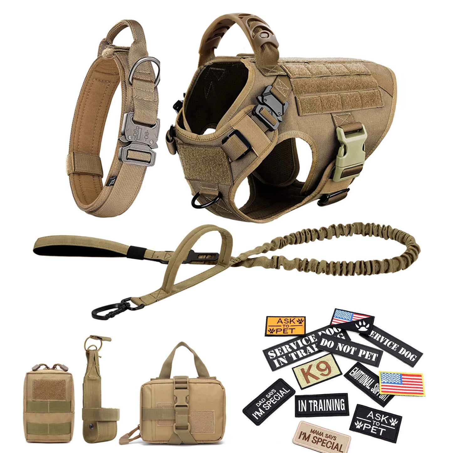 PETRAVEL Military Large Malinois Dog Harness Vest Set Patches Leash Kit