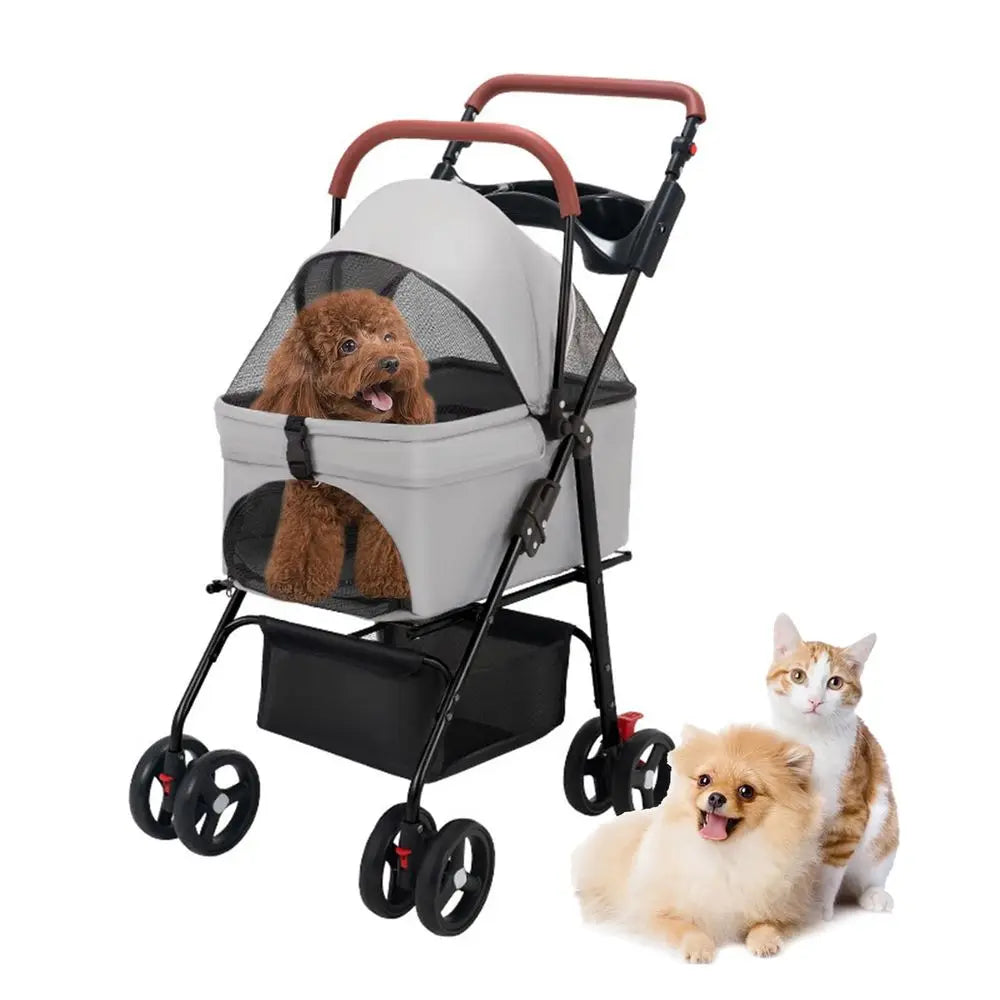 Pet Folding Stroller For Dogs And Cats With Four Wheels