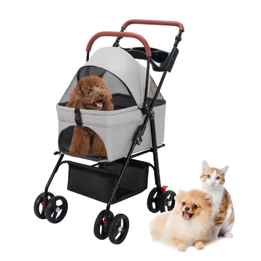 Pet Folding Stroller For Dogs And Cats With Four Wheels