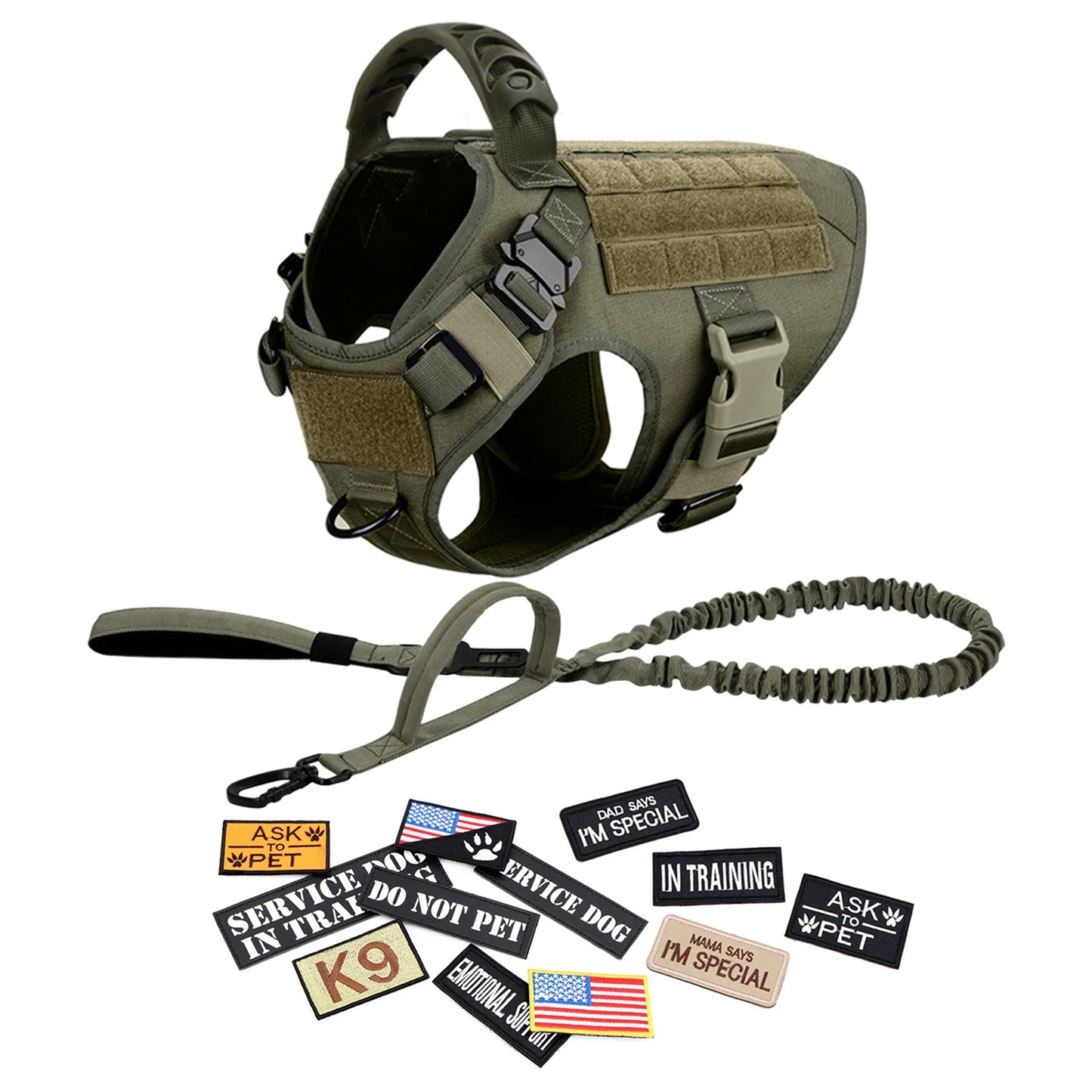 PETRAVEL Military Large Malinois Dog Harness Vest Set Patches Leash Kit