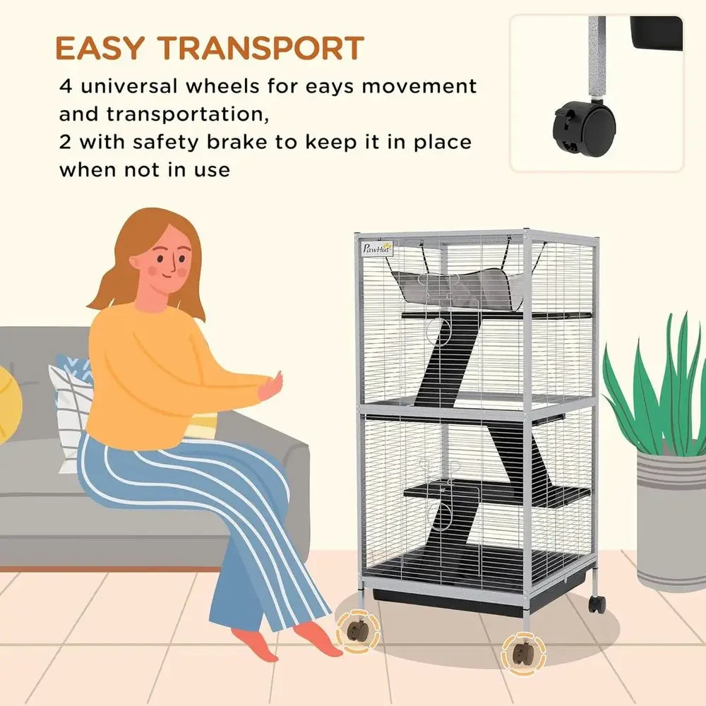 4 Tier Rolling Small Animal Cage With Hammock Removable Tray