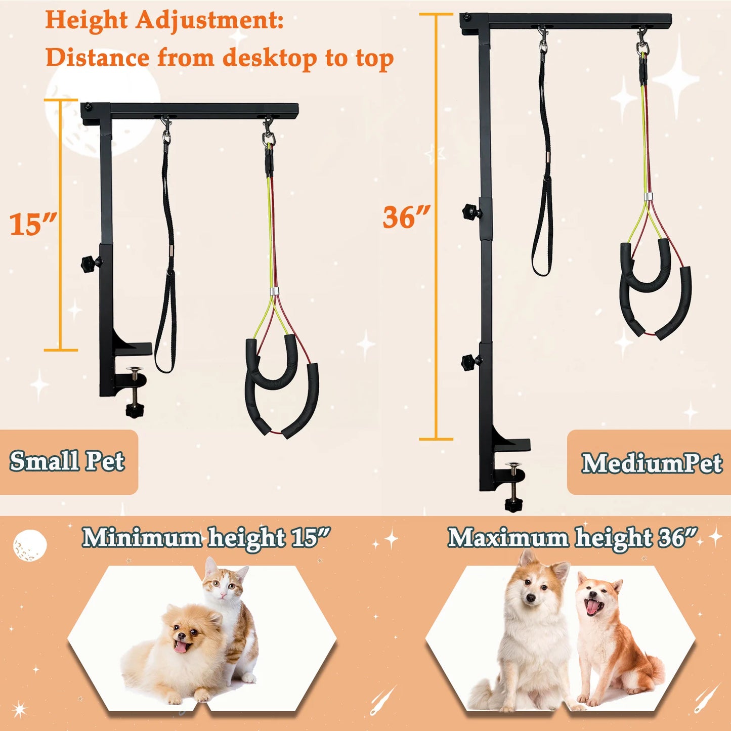 Adjustable Dog Grooming Arm With Haunch Holders For Small To Medium Dogs
