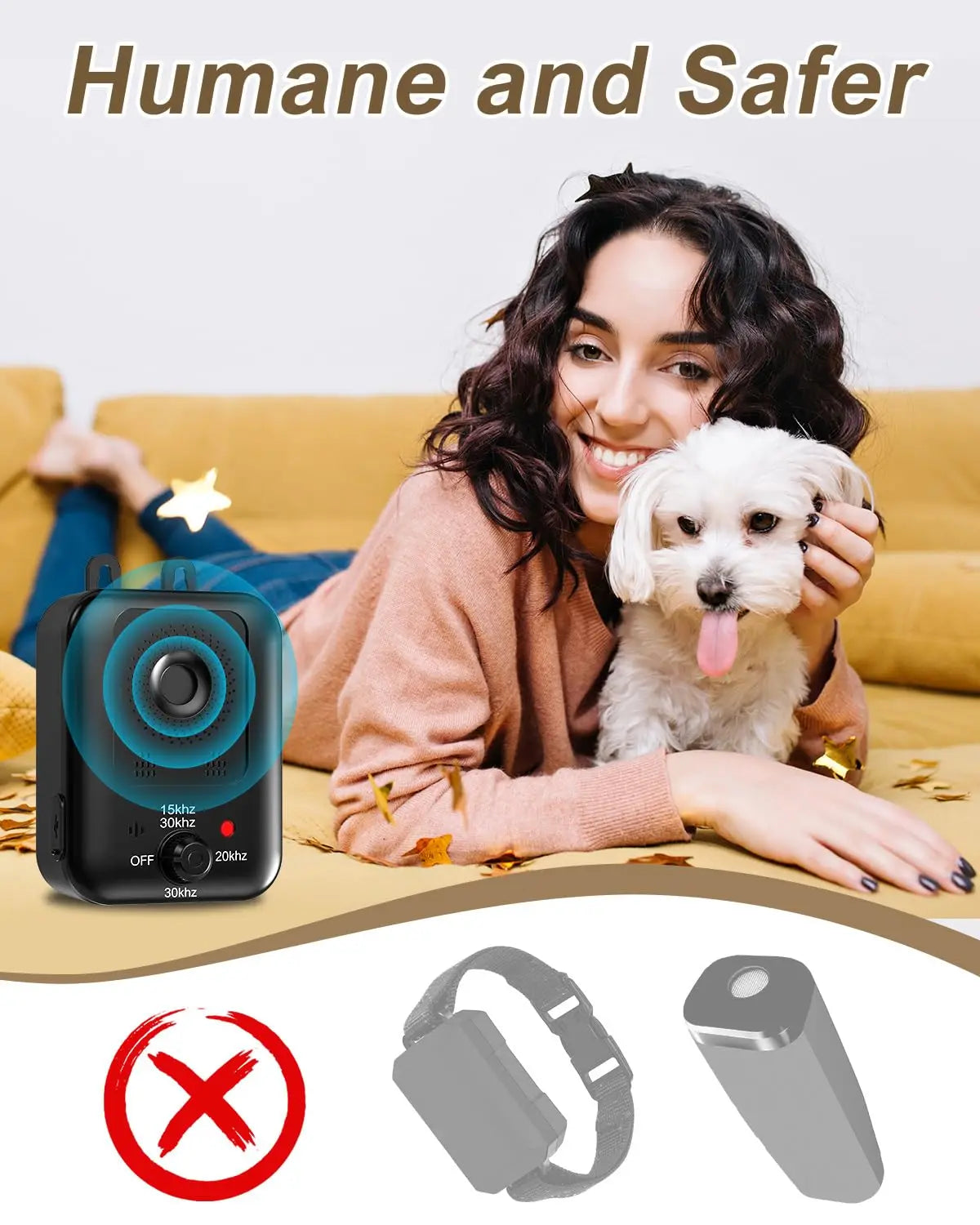 Petedu Rechargeable Ultrasonic Dog Bark Deterrent For Indoor Outdoor Use