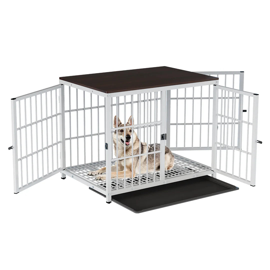 BINGOPAW Three Door Dog Crate End Table With Removable Tray