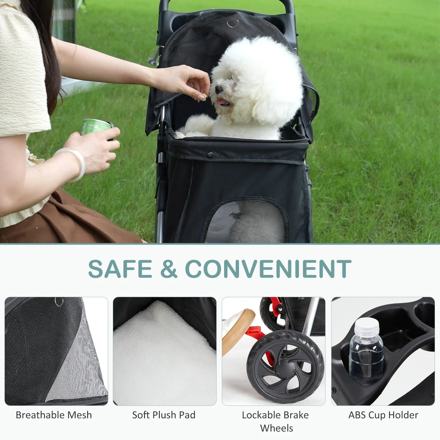 Foldable 3-Wheel Pet Stroller for Small Dogs and Cats