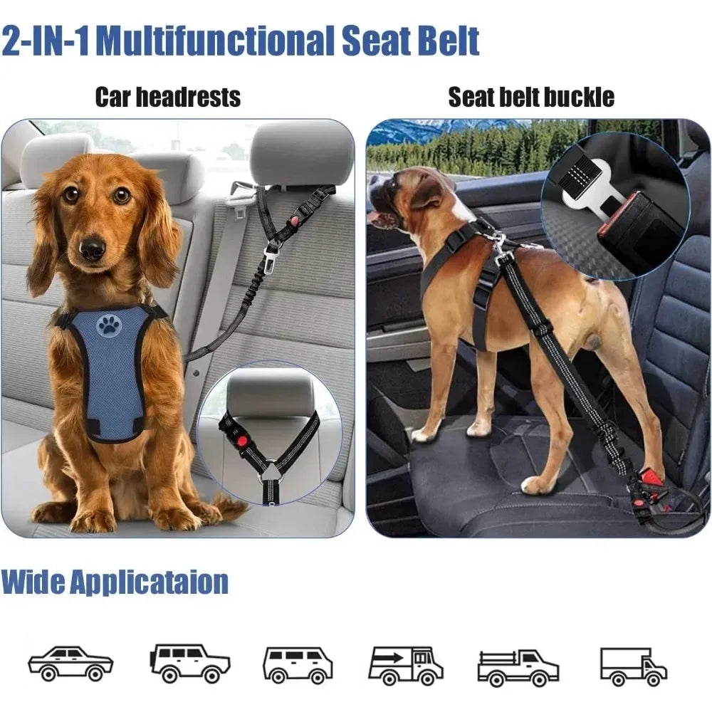 Two In One Dog Car Seat Belt Headrest Restraint Reflective