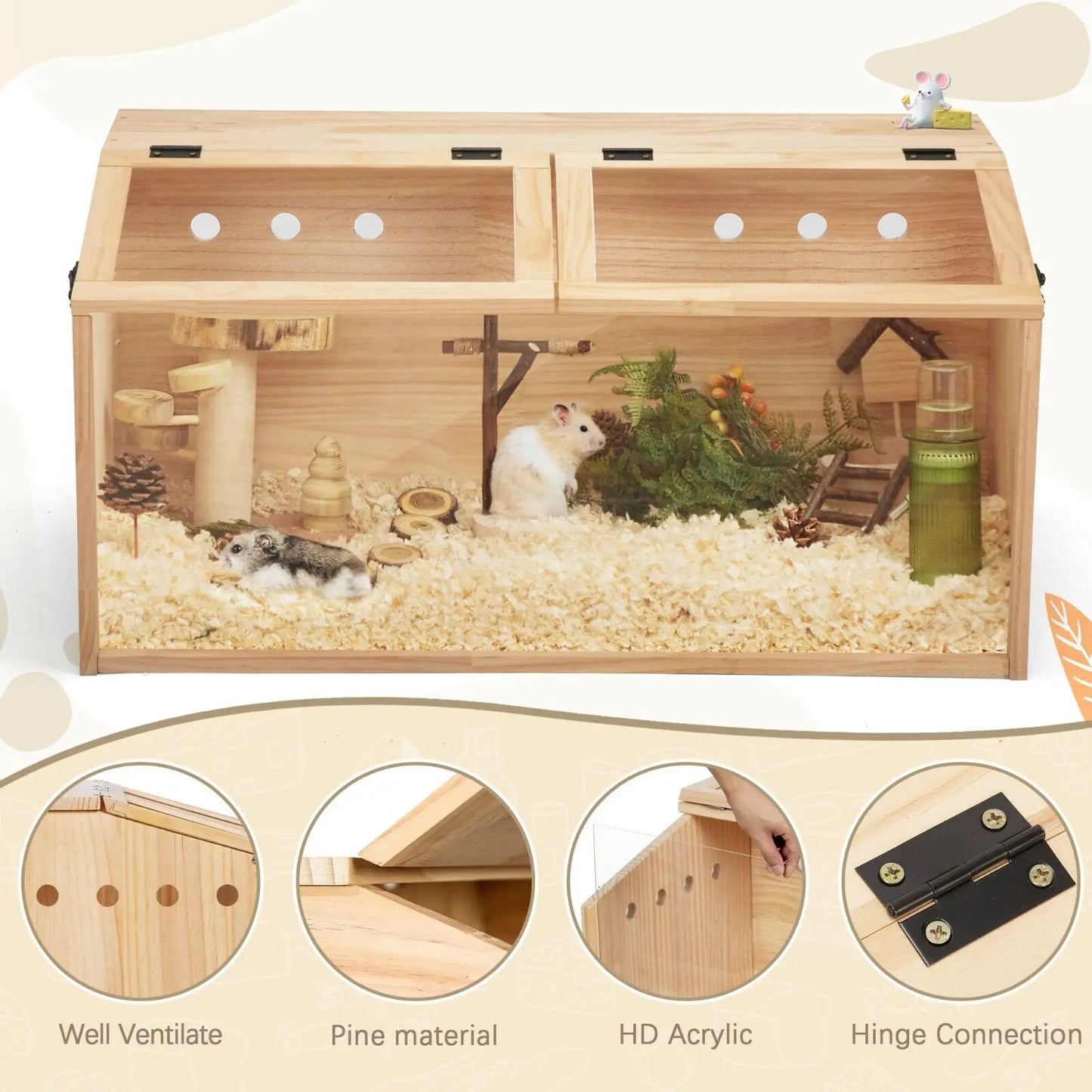 Wooden Hamster Cage Hutch With Openable Top For Small Animals