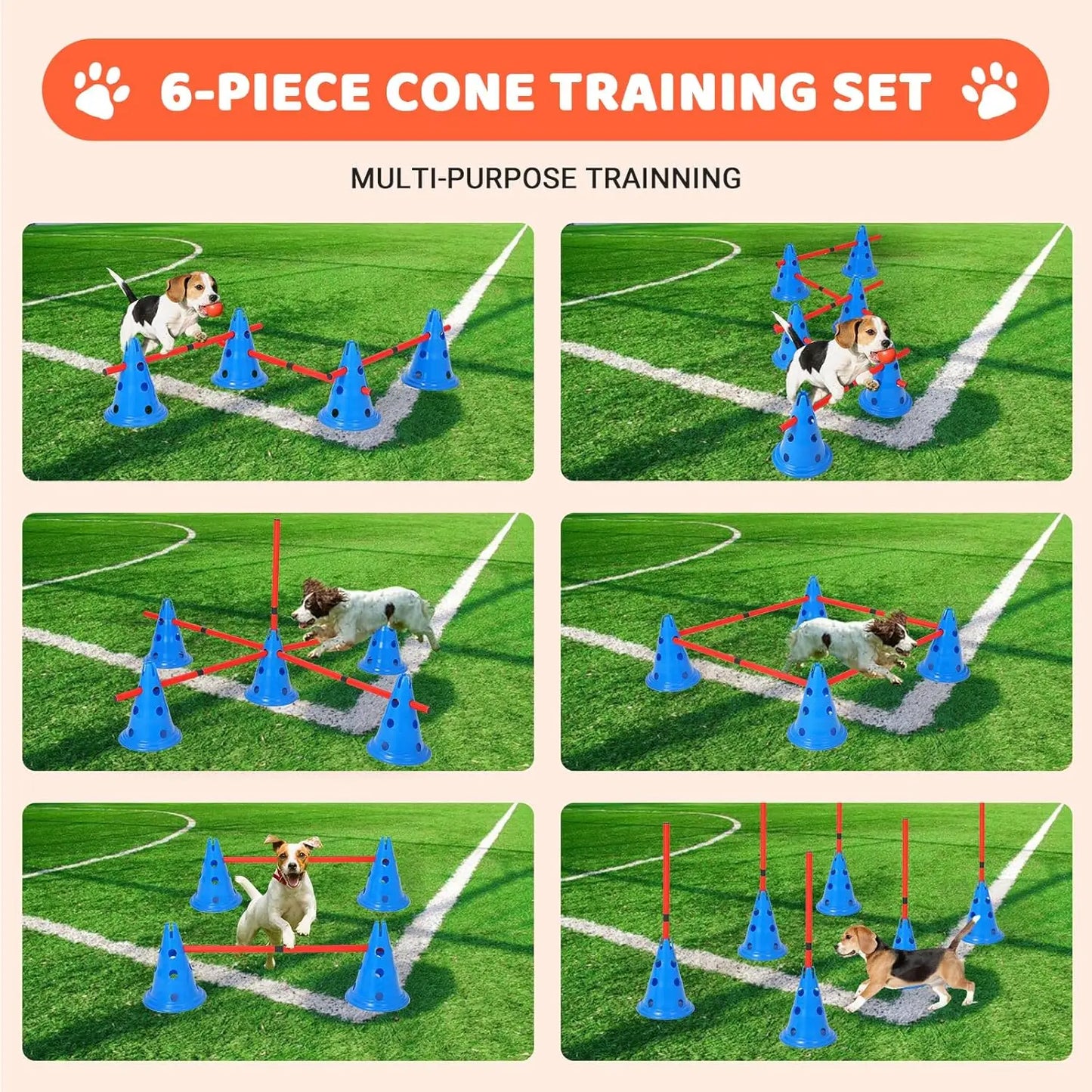 HiMISS Dog Agility Hurdle Cone Set With 12 Cones And 6 Rods