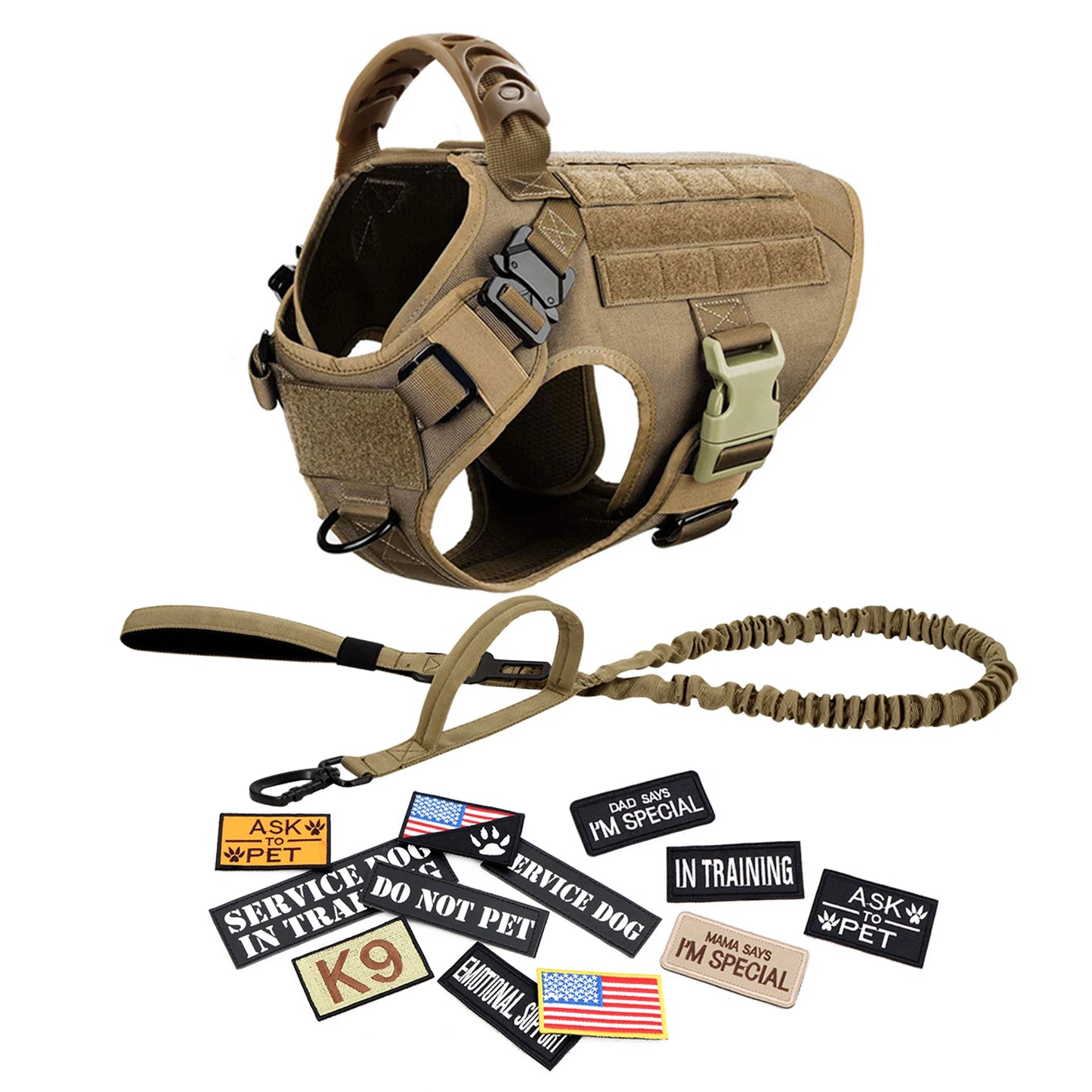 PETRAVEL Military Large Malinois Dog Harness Vest Set Patches Leash Kit