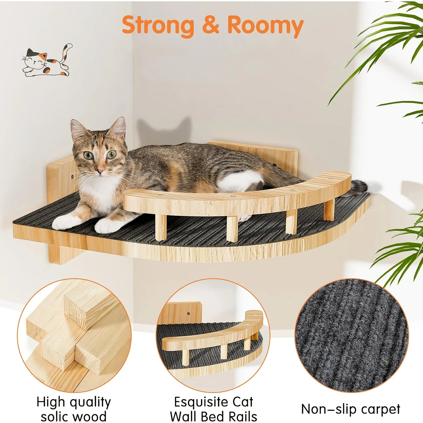Pine Wood Cat Wall Shelves 4 Pc Set With 3 Step Climbing Ladders Bed Hammock