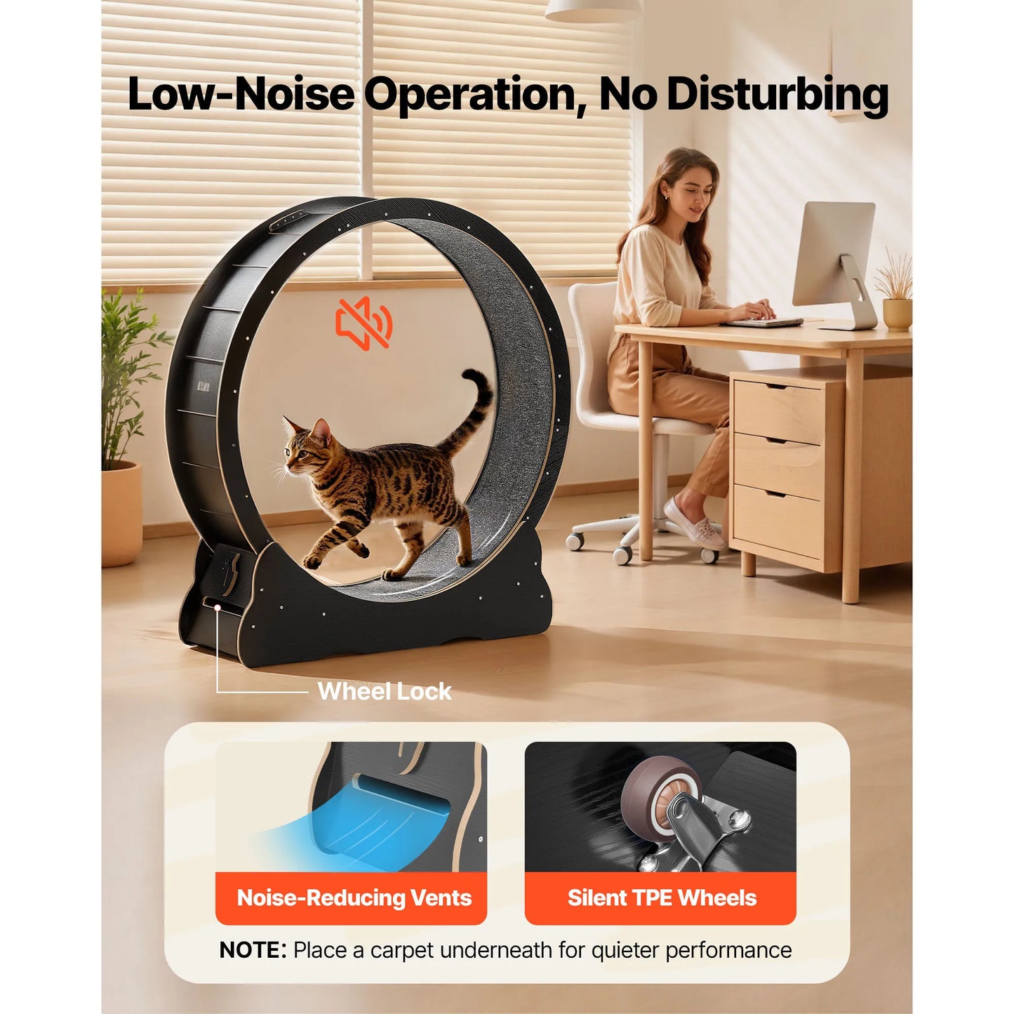 VEVOR Cat Exercise Wheel Wooden Running Wheel For Indoor Cats