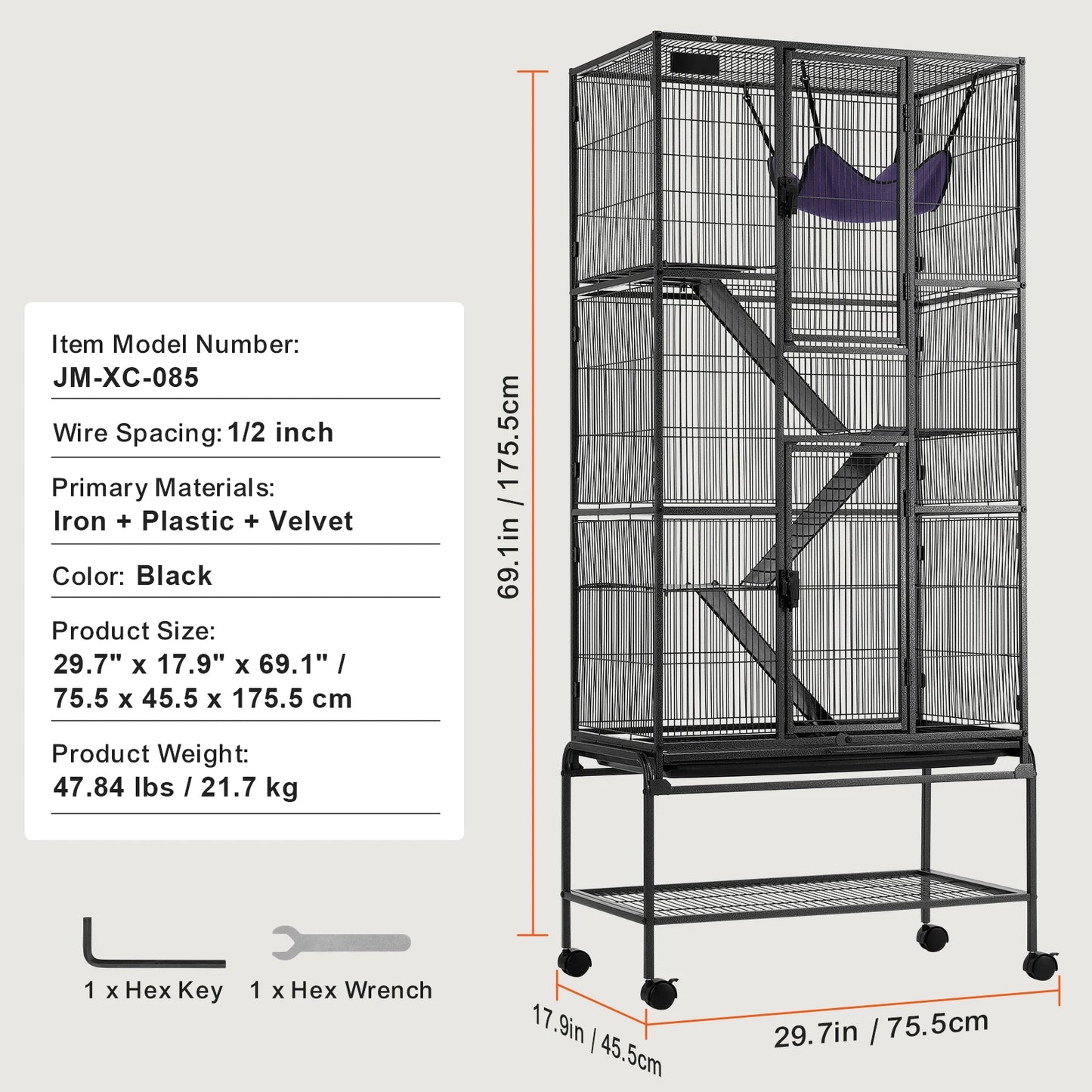 Rolling Metal Ferret Cage Quad Tier Small Animal Cage