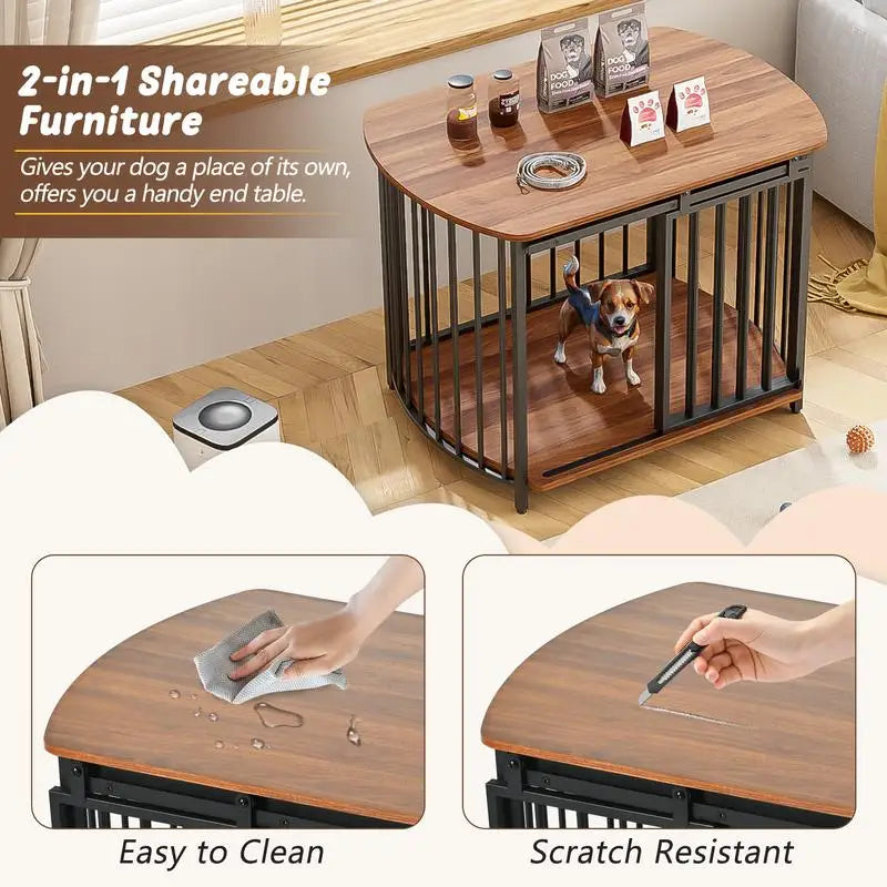 Wooden Dog Crate End Table With Double Doors For Home