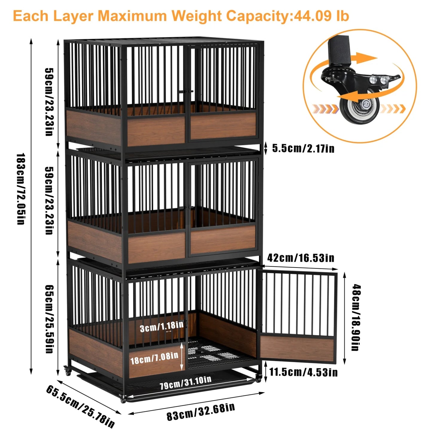 BINGOPAW Heavy Duty Rolling Dog Crate Kennel Removable Tray