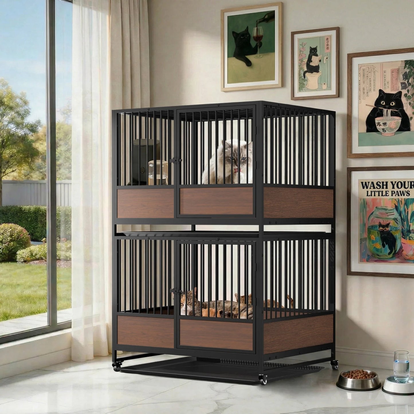 BINGOPAW Heavy Duty Rolling Dog Crate Kennel Removable Tray