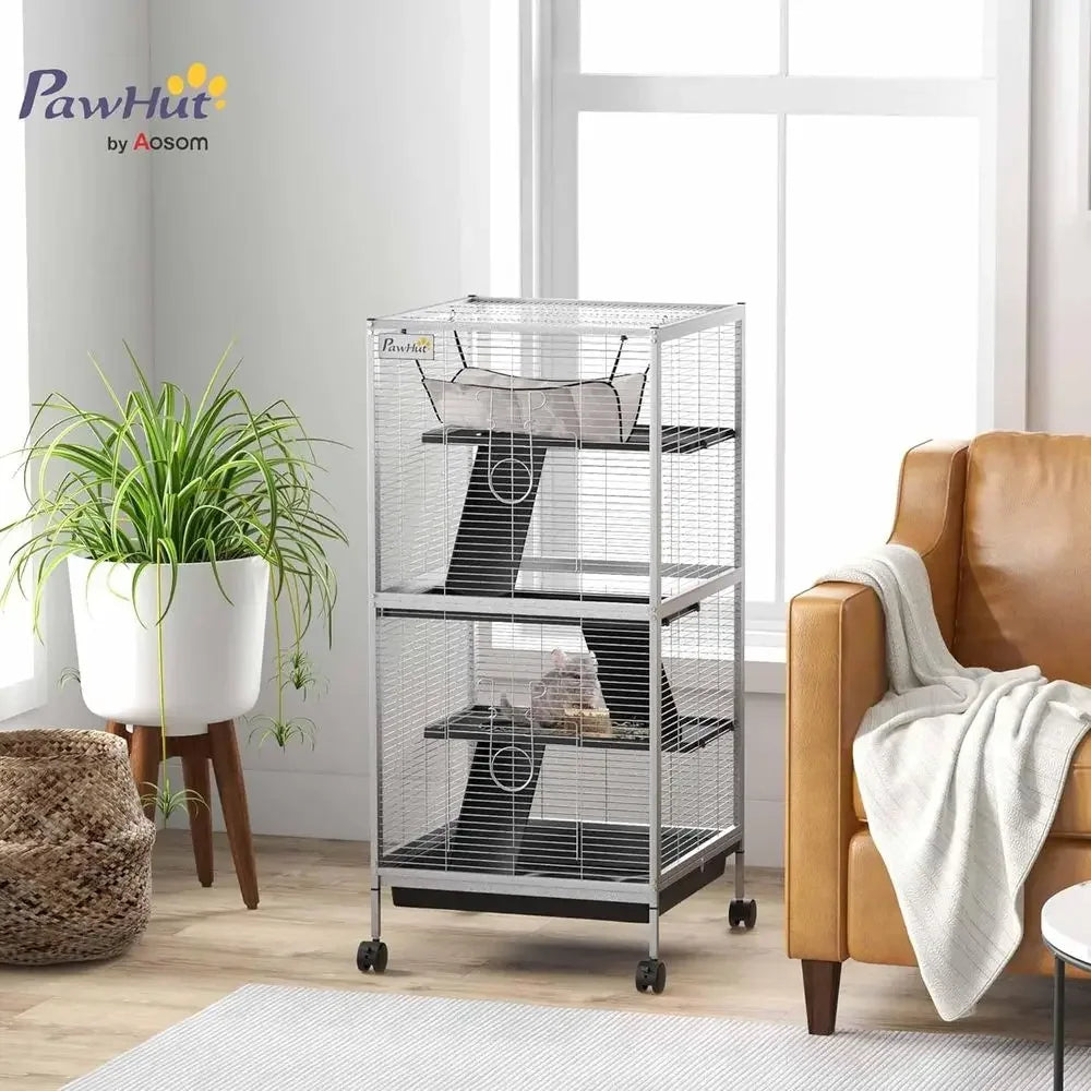 4 Tier Rolling Small Animal Cage With Hammock Removable Tray