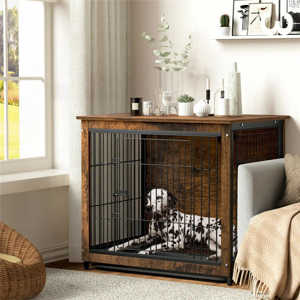 BINGOPAW Wooden Dog Crate End Table With Double Doors