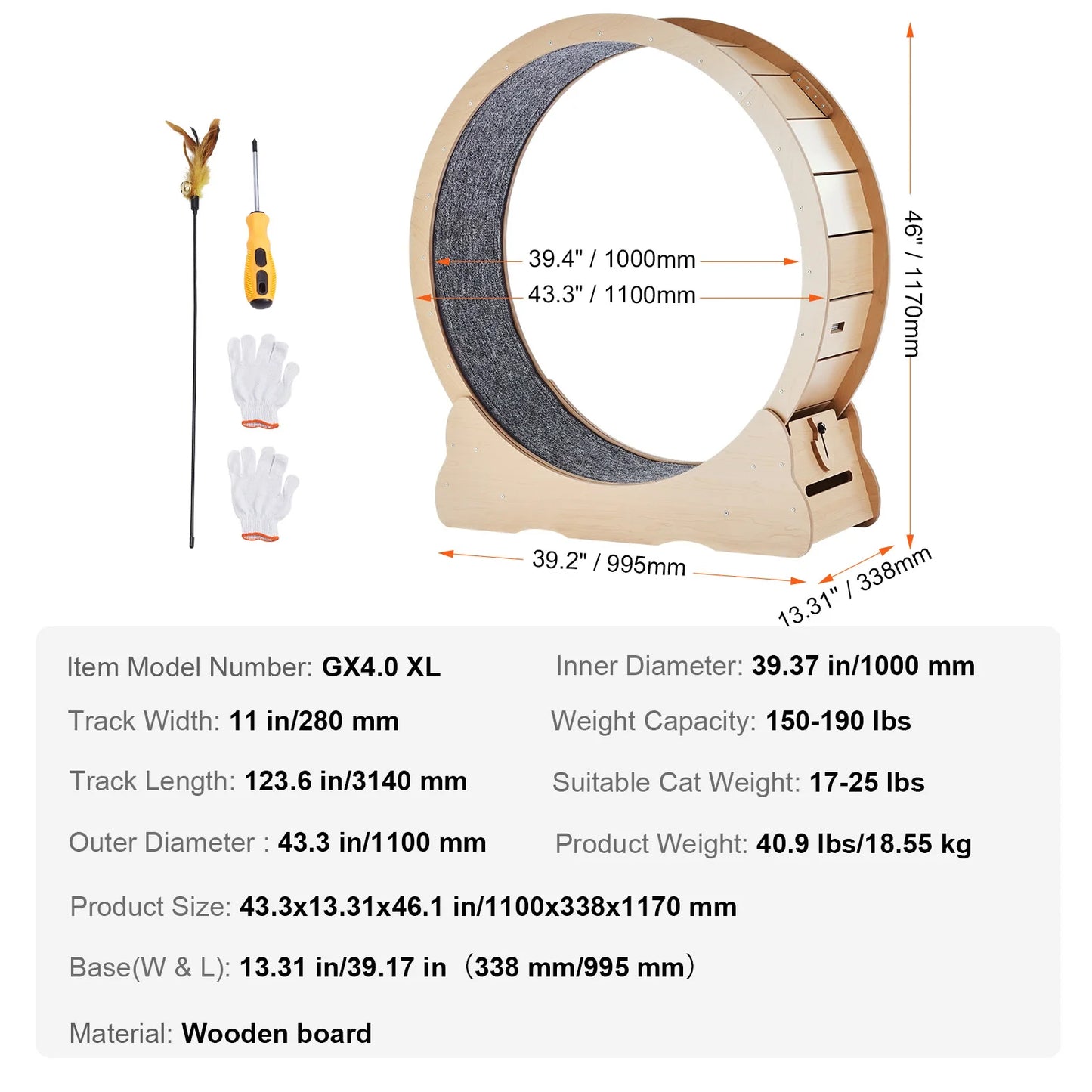 SucceBuy Wooden Cat Exercise Wheel For Indoor Cats With Teaser