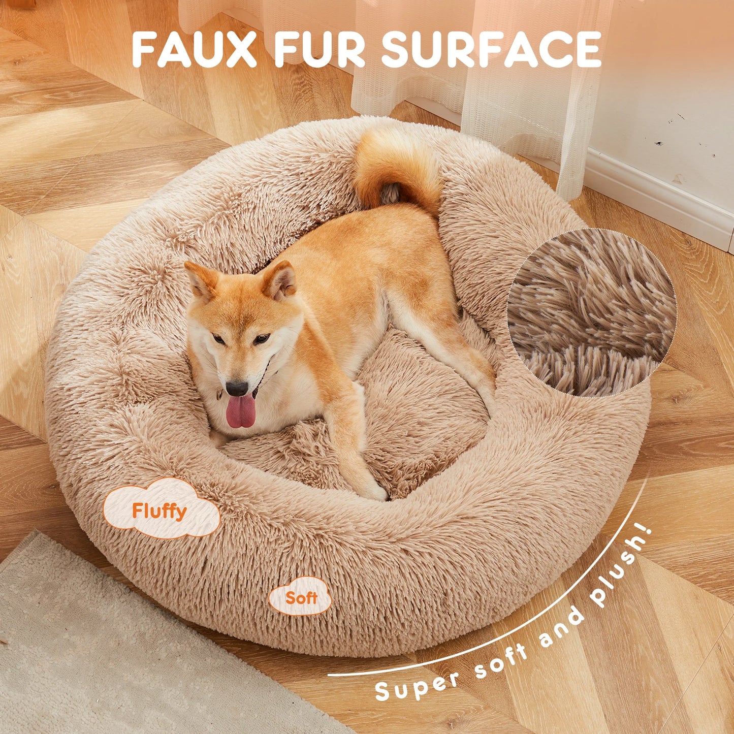 JHK Calming Dog Bed for Medium to Large Dogs PlushNonSlip