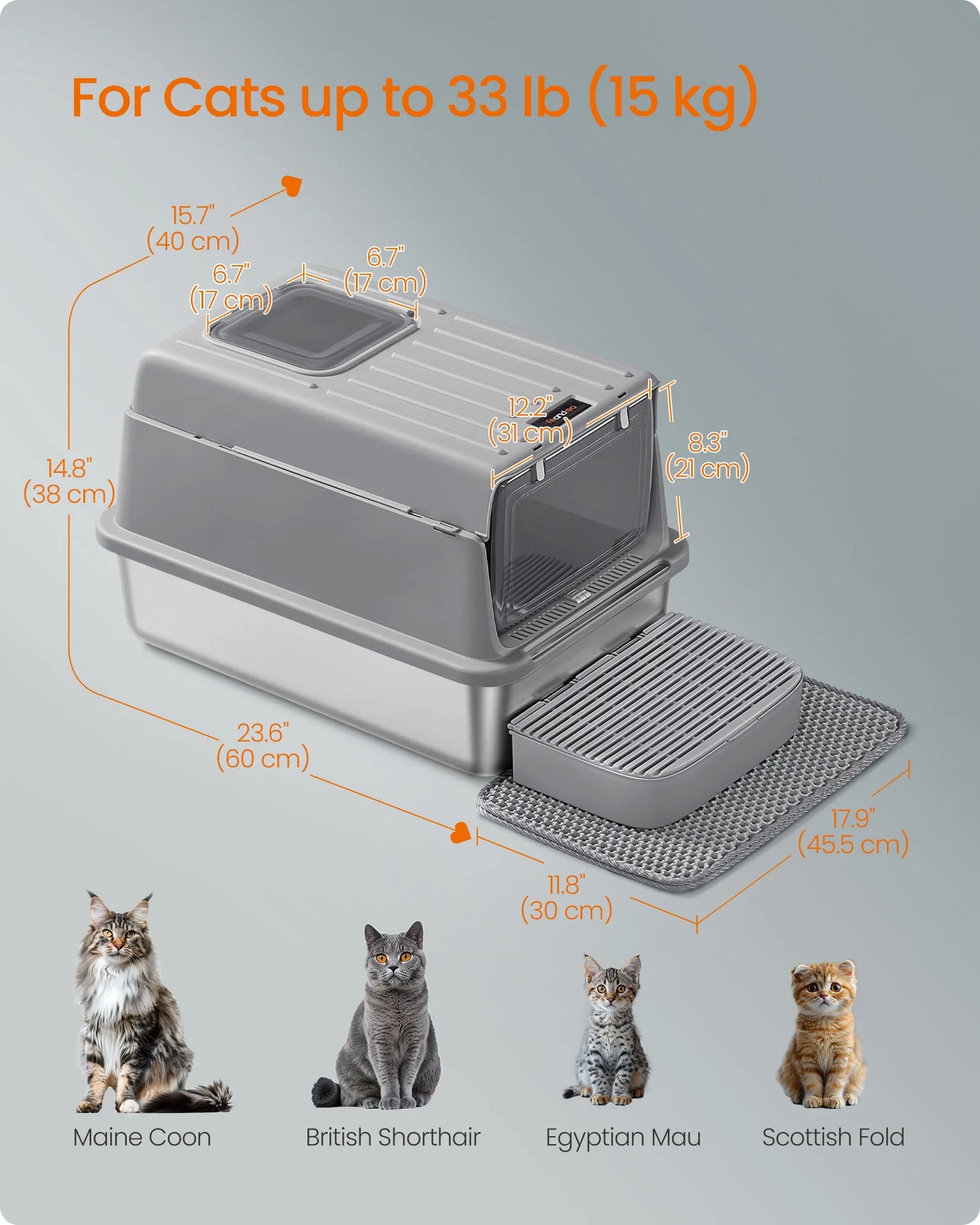 Feandrea Cat Litter Box With Flip Lid Two Doors Scoop