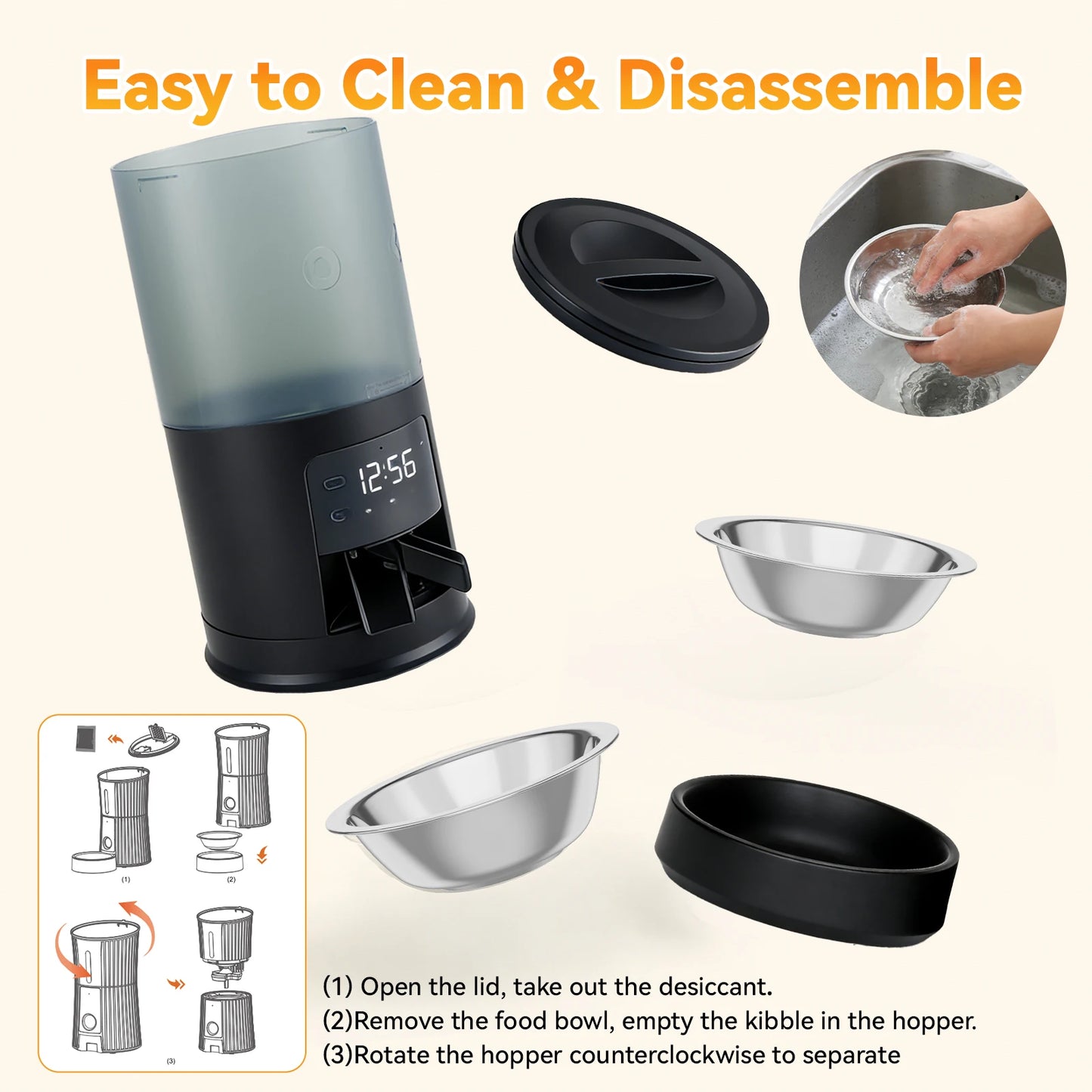 Automatic Cat Feeder With 2 Stainless Bowls Dual Power Supply