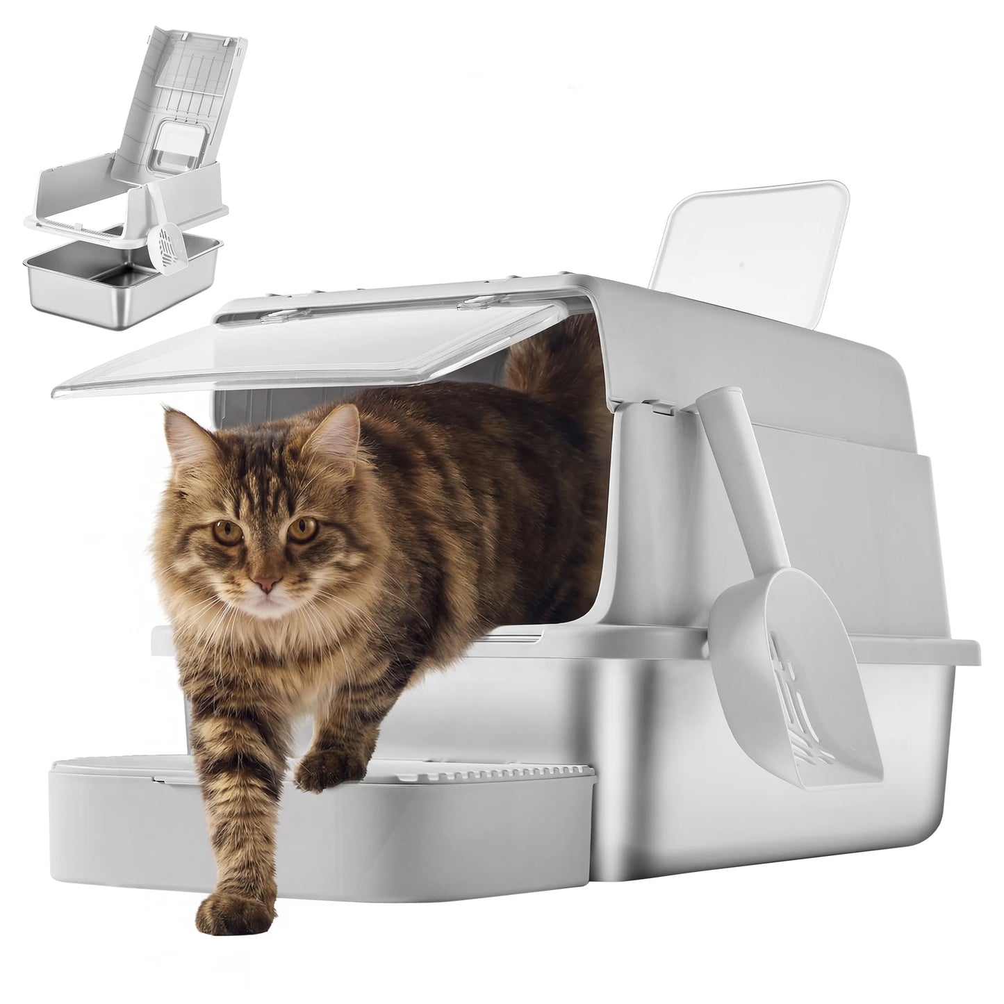 Feandrea Cat Litter Box With Flip Lid Two Doors Scoop