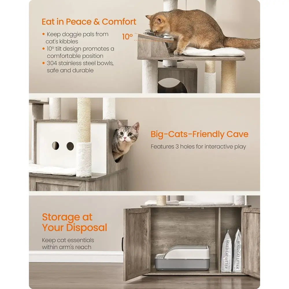 Cat Tower With Litter Box And Scratching Posts For Cats