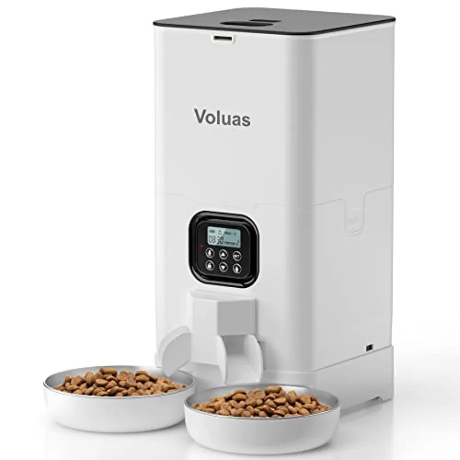 Automatic Cat Feeder For Two Cats With Memory Function And Stainless Steel Bowls