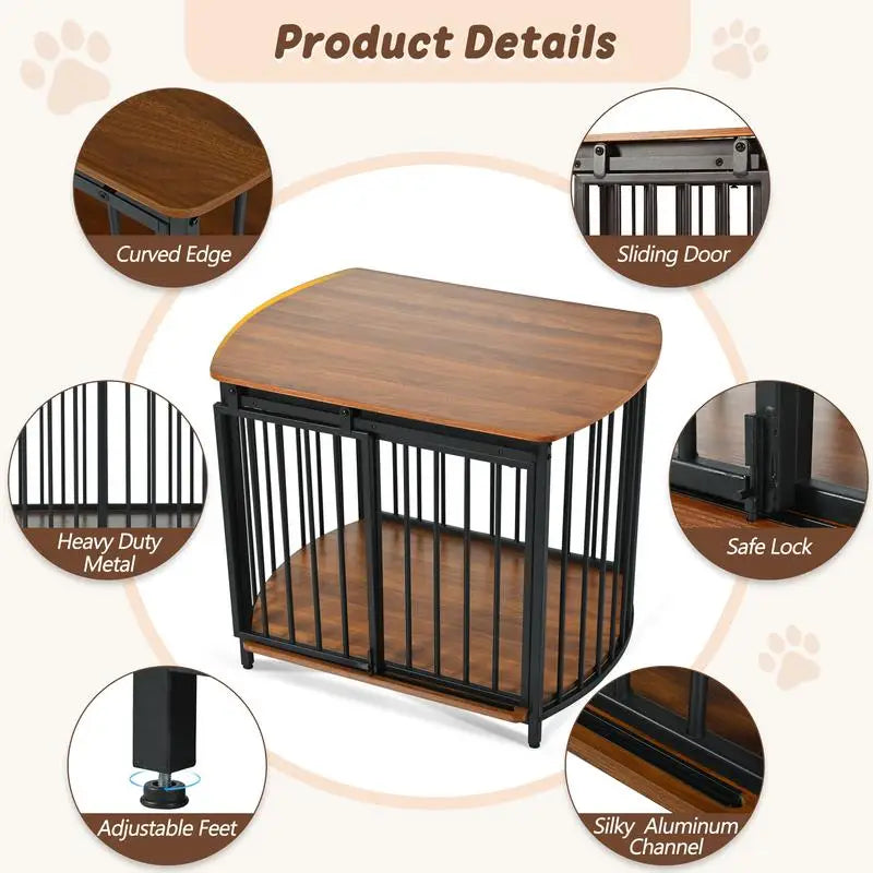 Wooden Dog Crate End Table With Double Doors For Home