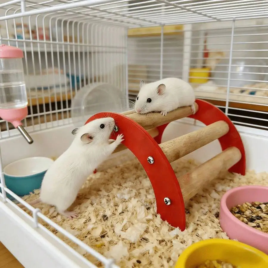 Wooden Hamster Ladder Climbing Platform Slide Pet Cage Toy Decoration