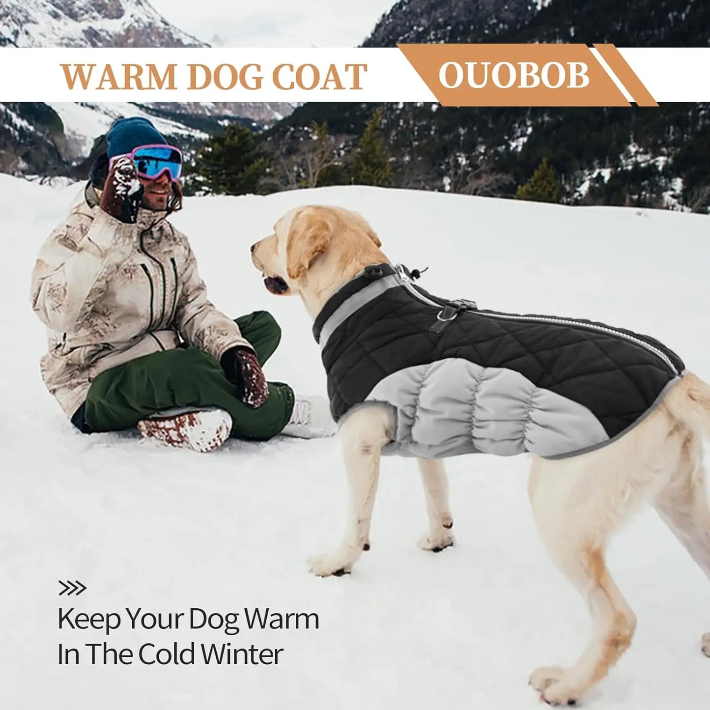 Waterproof Fleece Dog Coat With D Ring And Back Zipper