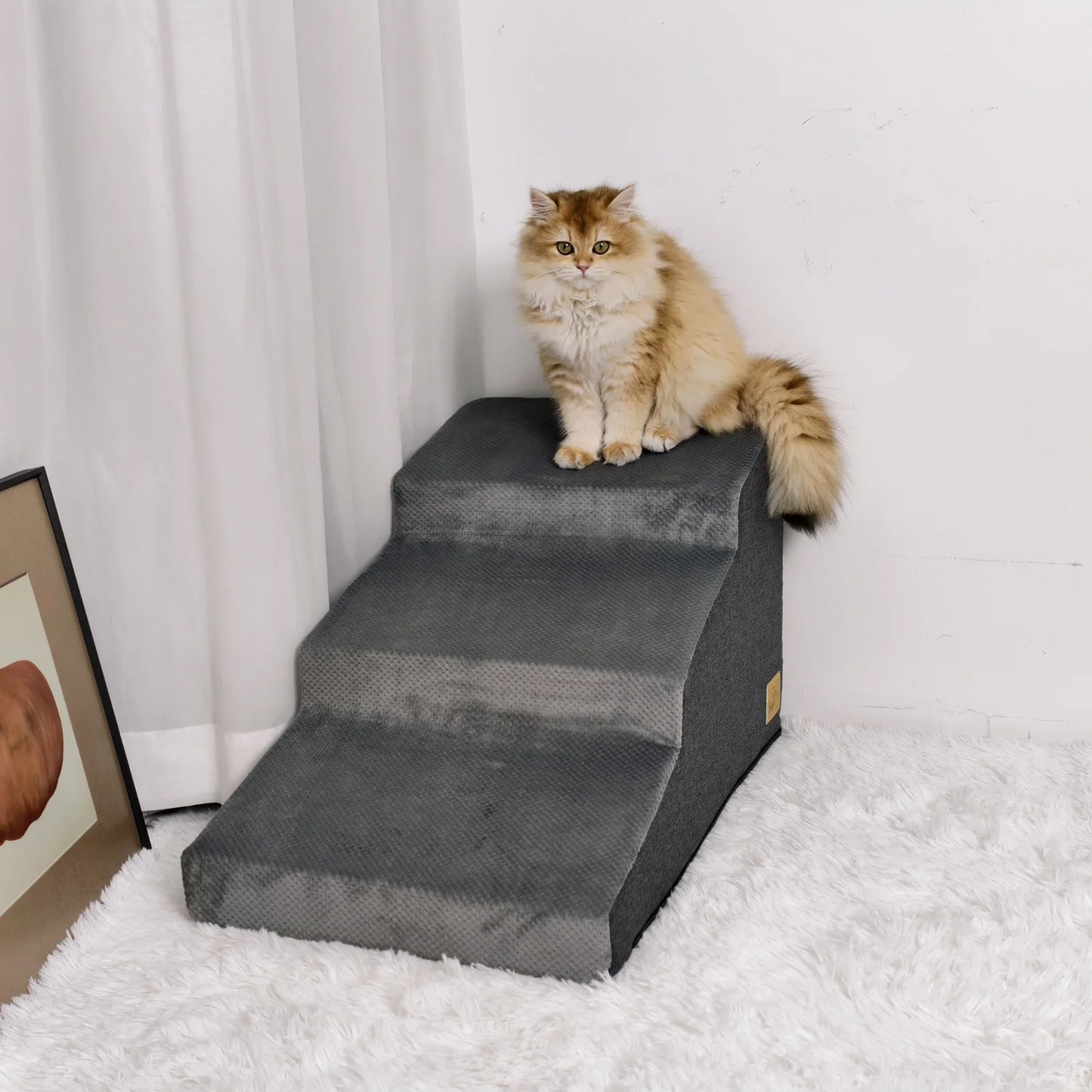 Three Step Dog Stairs Ramp For Small Dogs Washable Cover