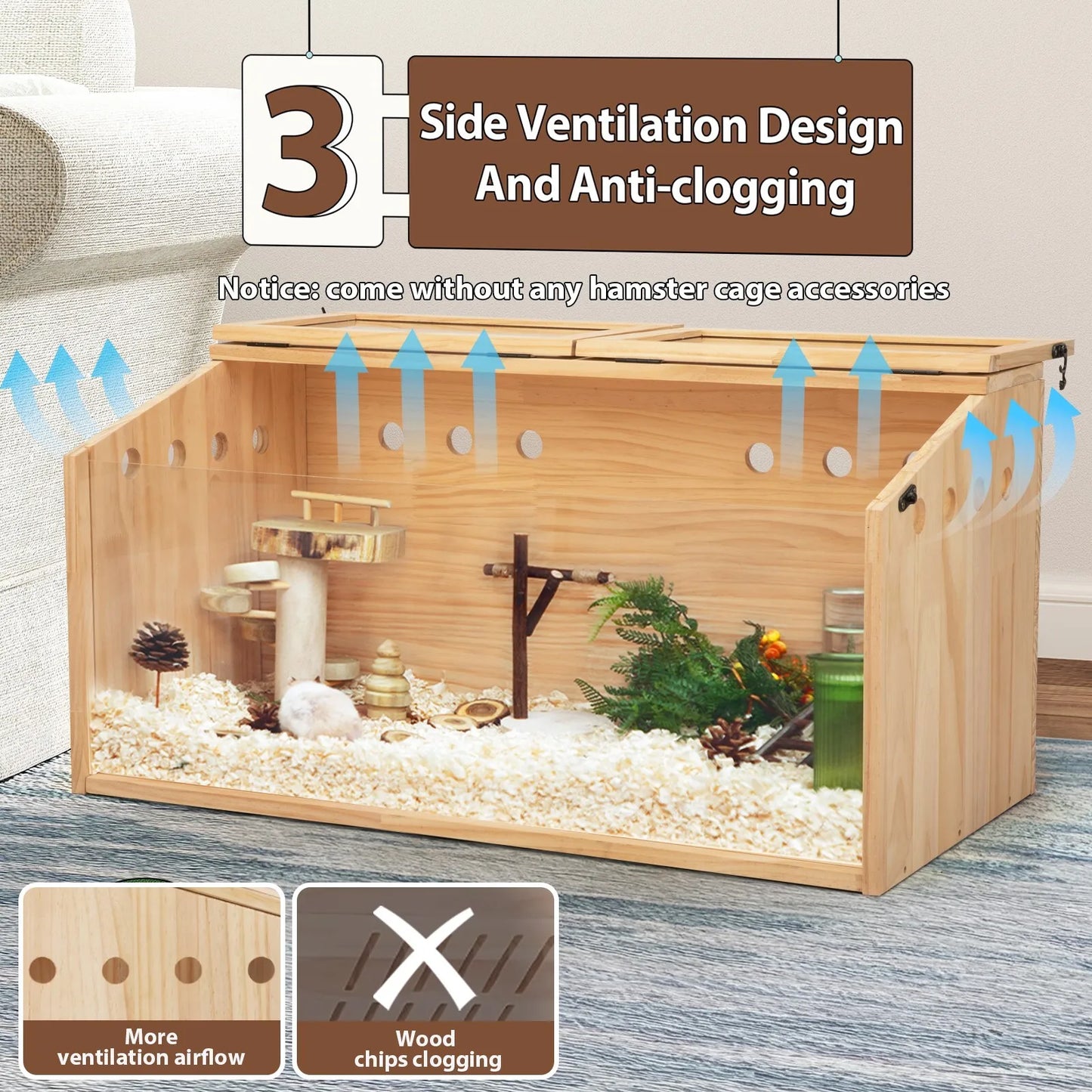 Wooden Hamster Cage Hutch With Openable Top For Small Animals