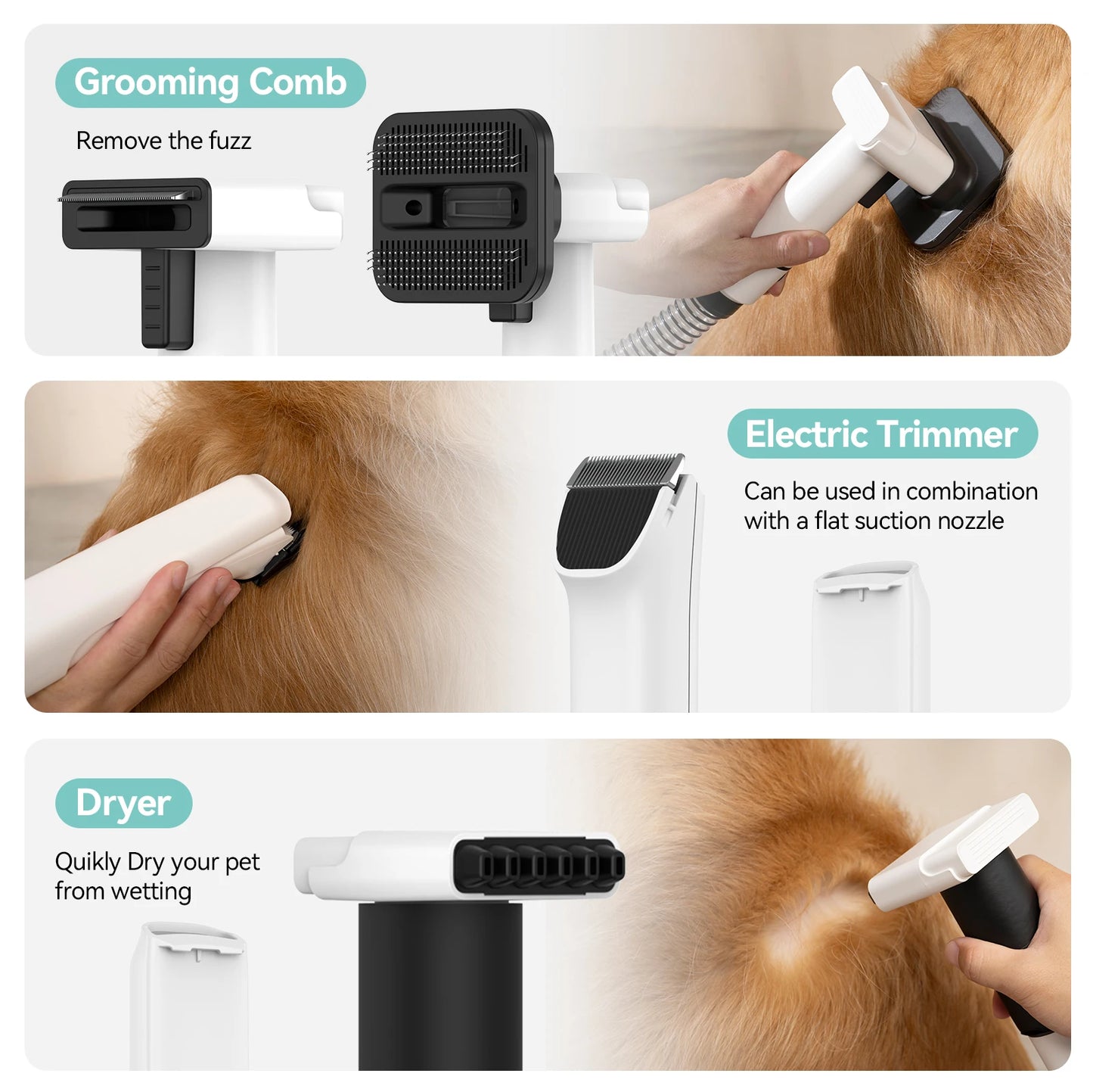 P1 Pet Grooming Vacuum Hair Dryer 15kPa Dog Clipper Tools