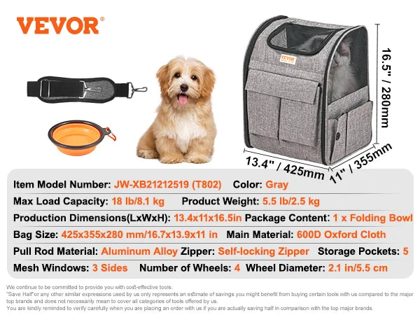 Breathable Cat Carrier Backpack With Telescopic Handle Wheels