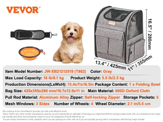 Breathable Cat Carrier Backpack With Telescopic Handle Wheels