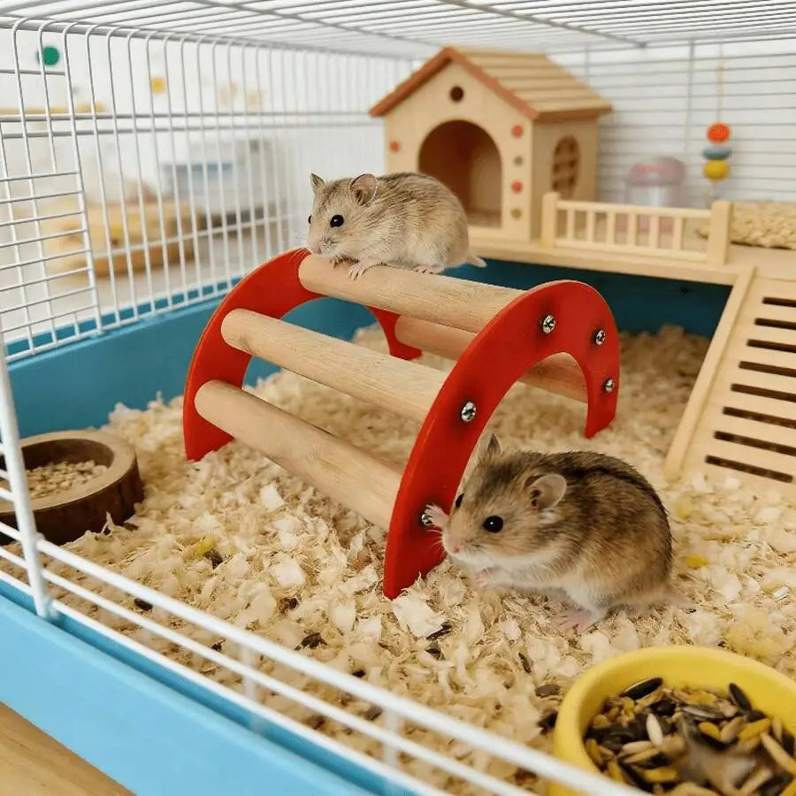 Wooden Hamster Ladder Climbing Platform Slide Pet Cage Toy Decoration